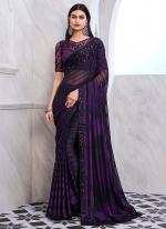 Jamun Silk Violet Party Wear Embroidery Work Saree